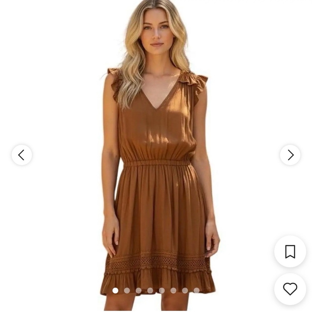 Ramy Brook Sleeveless V-Neck Brown Ruffle Hem Dress - new $445